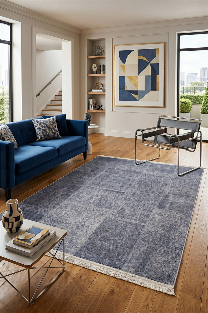 Mavi Zamanın İzi Modern Vintage Sisal Halı