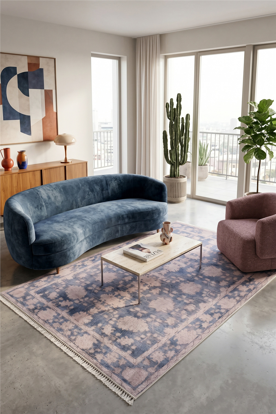Mavi Zamanın İzi Modern Vintage Sisal Halı