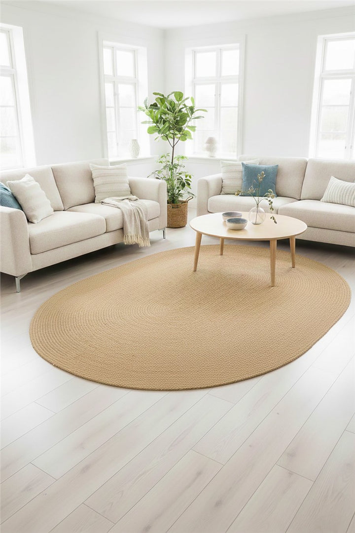 Natural Dekoratif Oval Çift Taraflı Jüt Halı