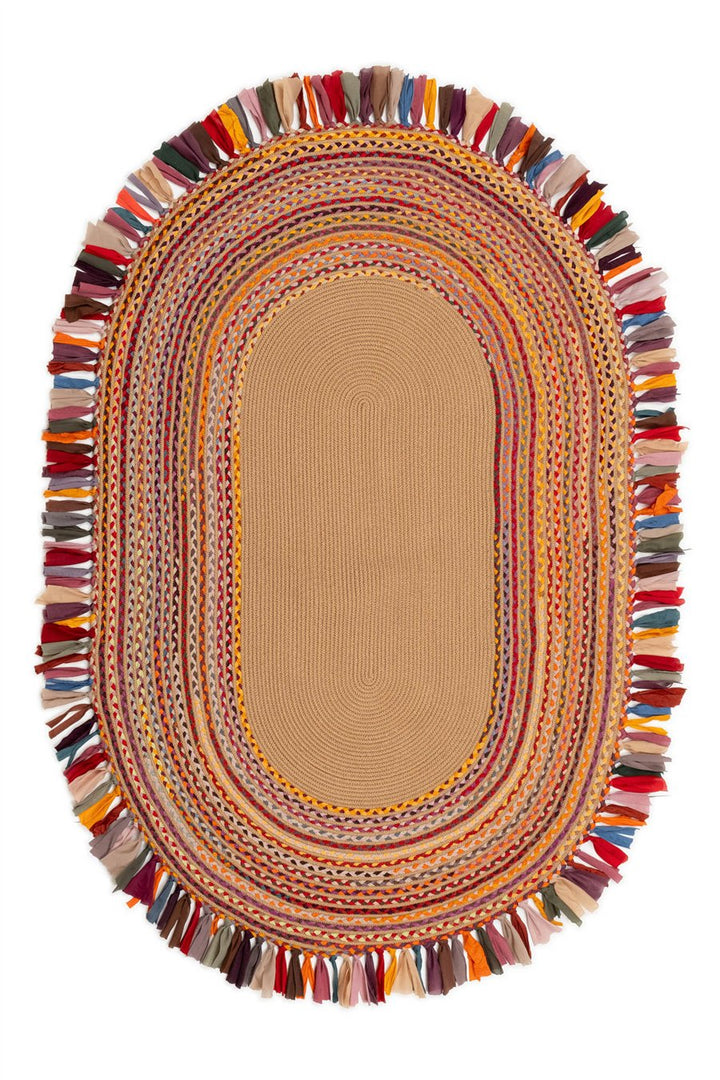 Natural Saçaklı Otantik Oval Çift Taraflı Jüt Halı