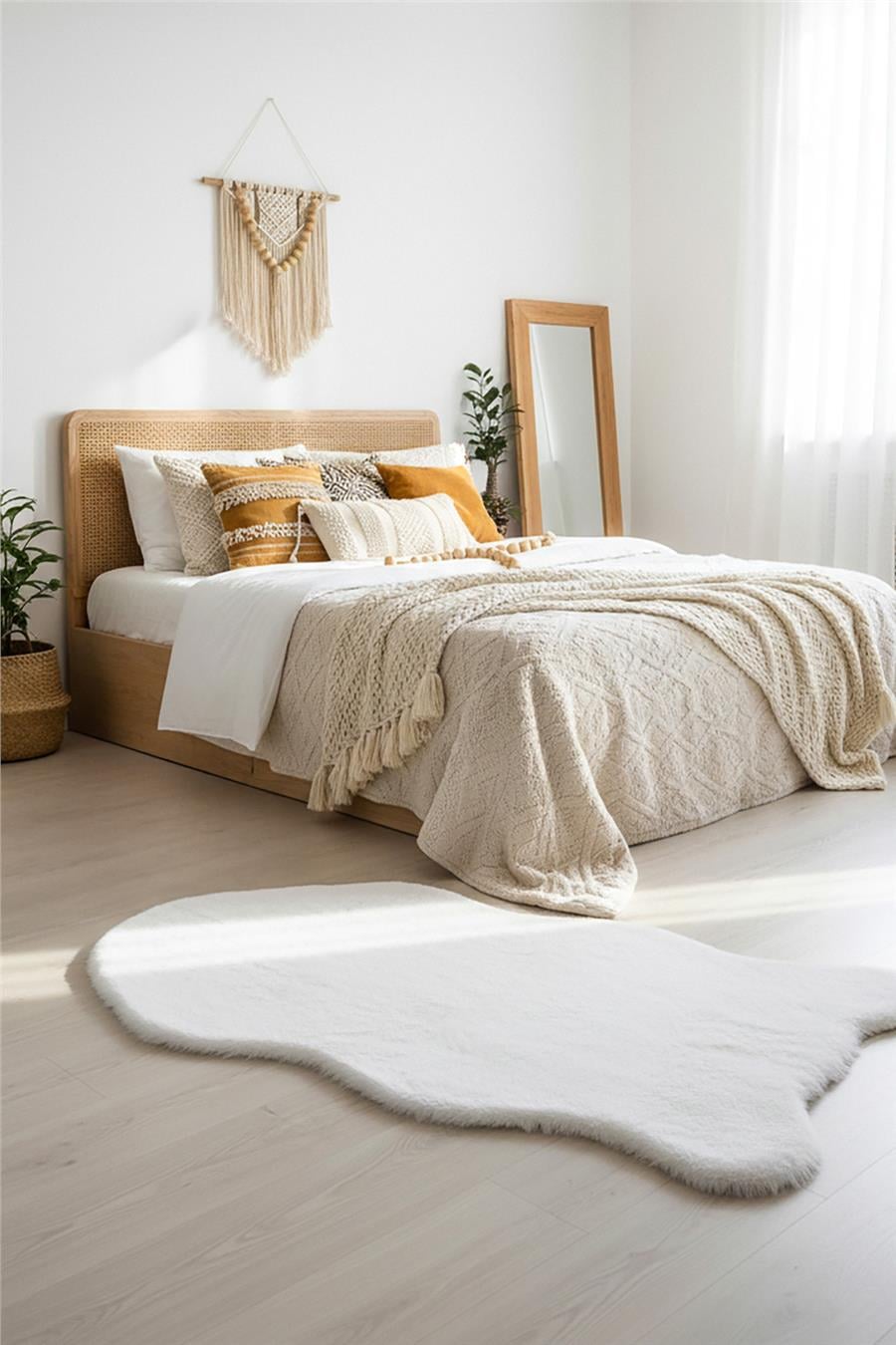 Peluş Beyaz Makinede Yıkanabilir Post Halı