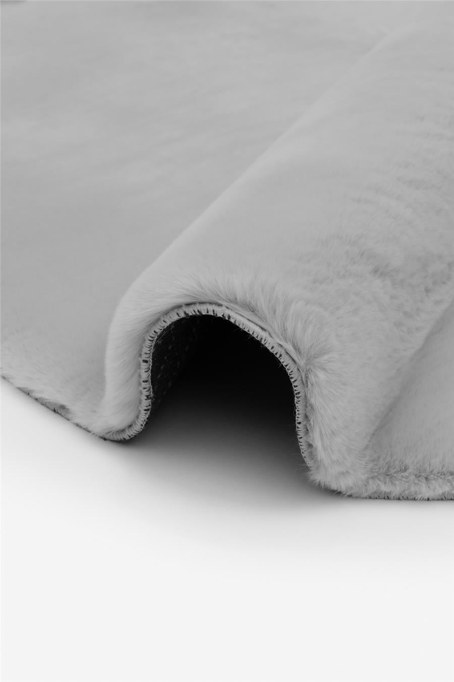Peluş Gri Makinede Yıkanabilir Yumuşak Dokulu Yuvarlak Peluş Post Halı