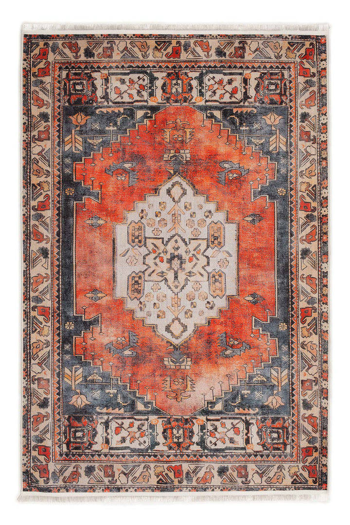 Turuncu-Lacivert Zamanın İzi Modern Vintage Sisal Halı