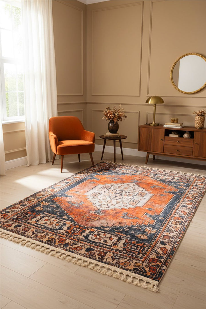 Turuncu Zamanın İzi Modern Vintage Koleksiyon Halı
