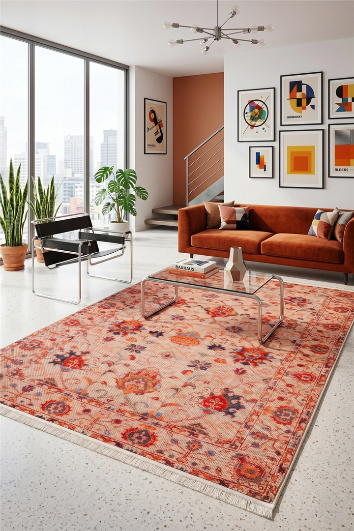 Turuncu Zamanın İzi Modern Vintage Sisal Halı