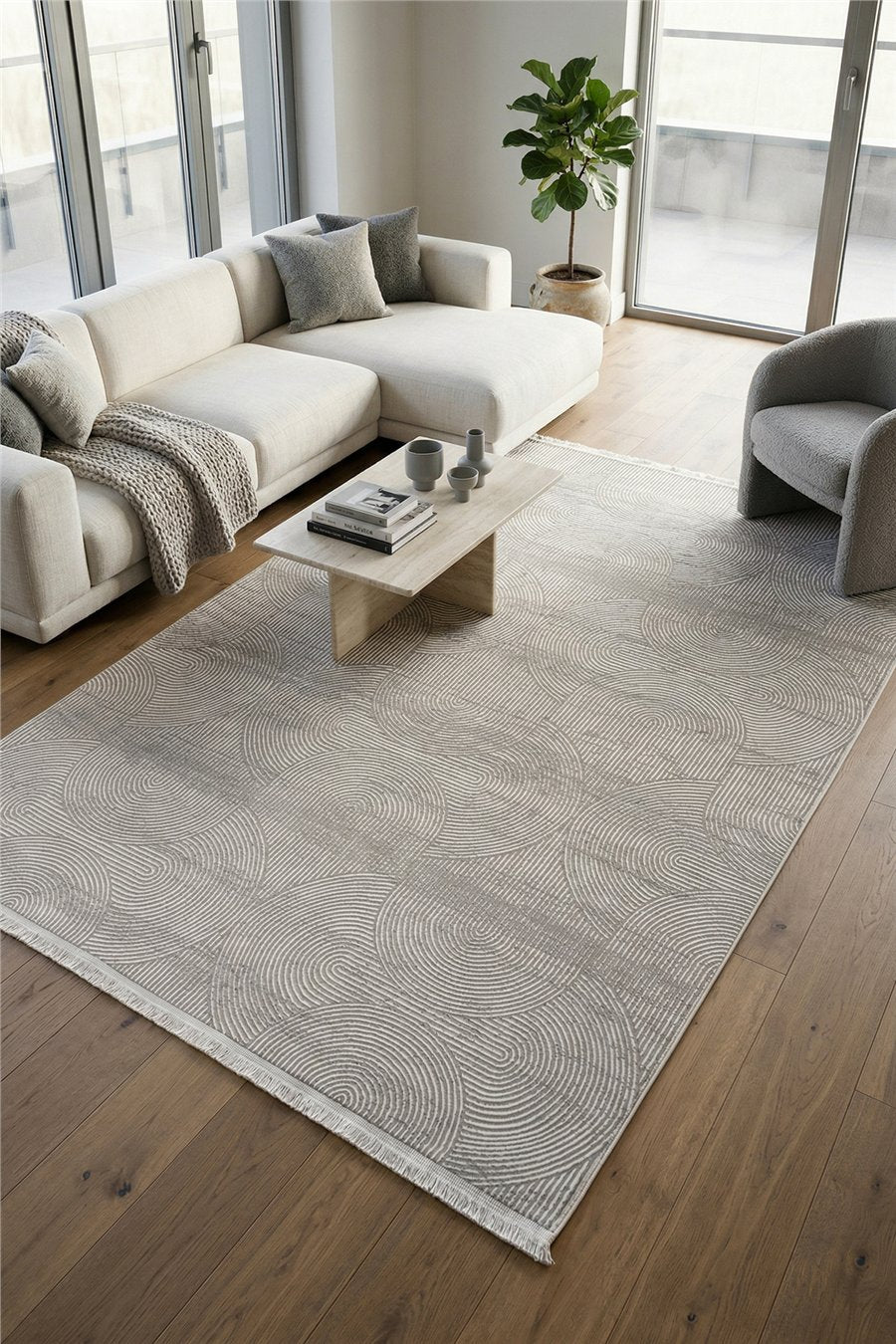 Vizon Norel Arc Geometrik Desen Kabartma Dokulu Kaymaz Taban Saten Bambu Halı